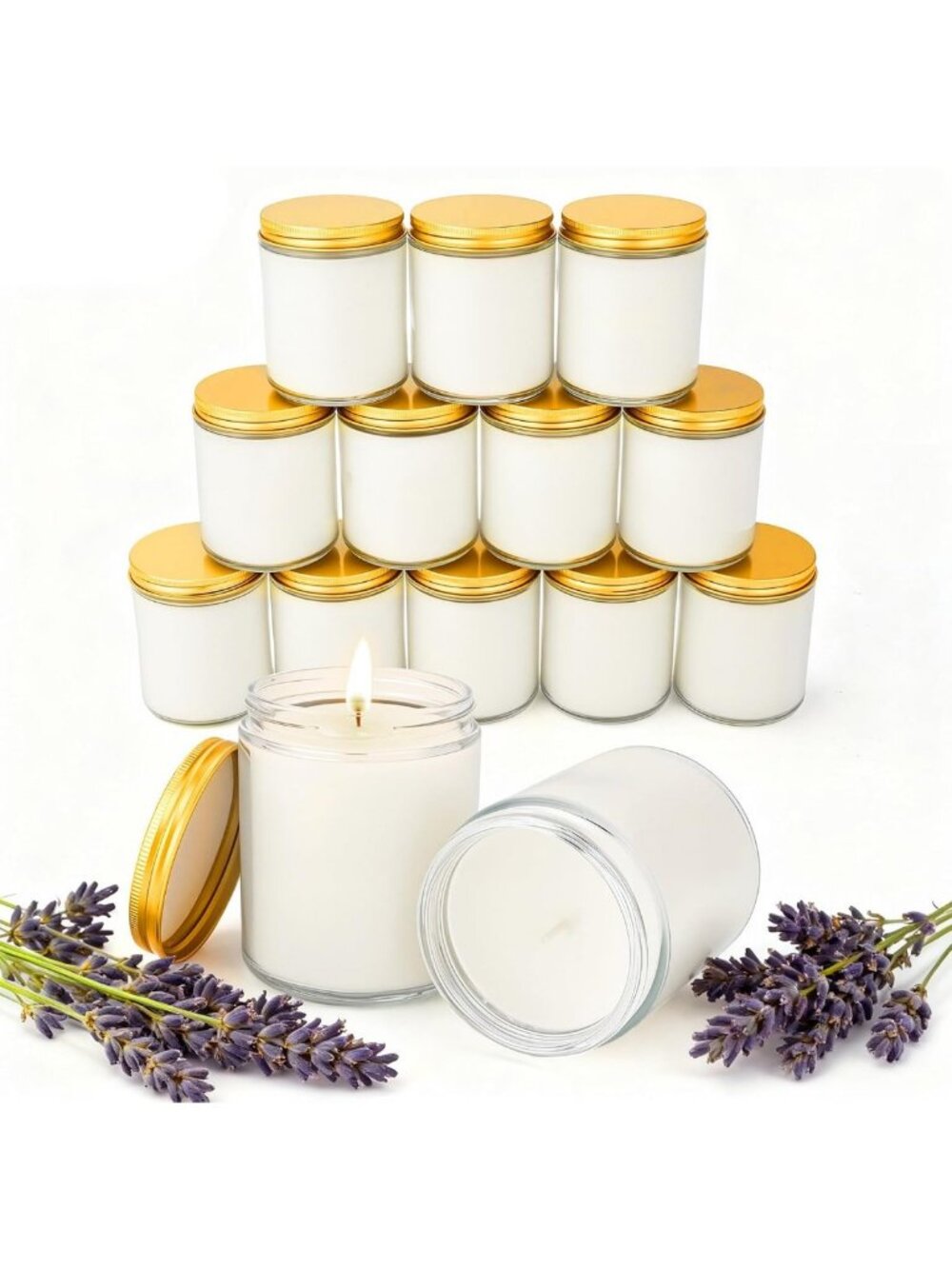 12 Large Lavender Scented Soy Candles - Long Lasting Relaxing Home Fragrance Set